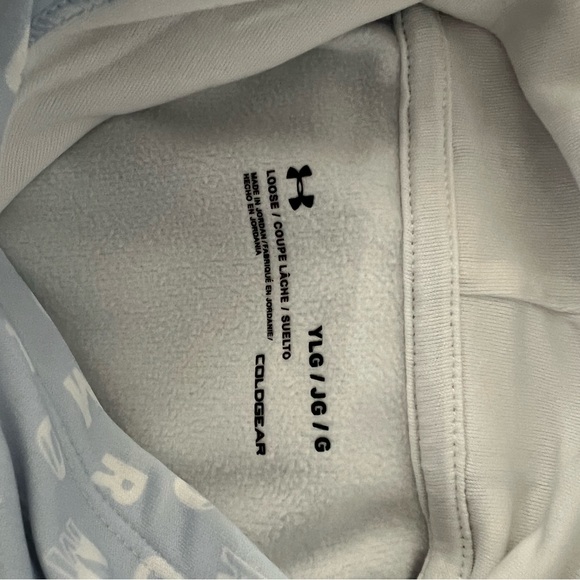 Under Armour Cold Gear Girls Yth Large Hooded Sweatshirt, pale blue UA letters - Picture 2 of 8